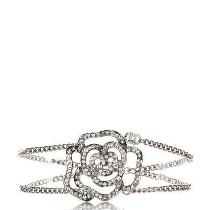 Chanel Swarovski Crystal Chain Camellia CC Bracelet Silver 1 of 5