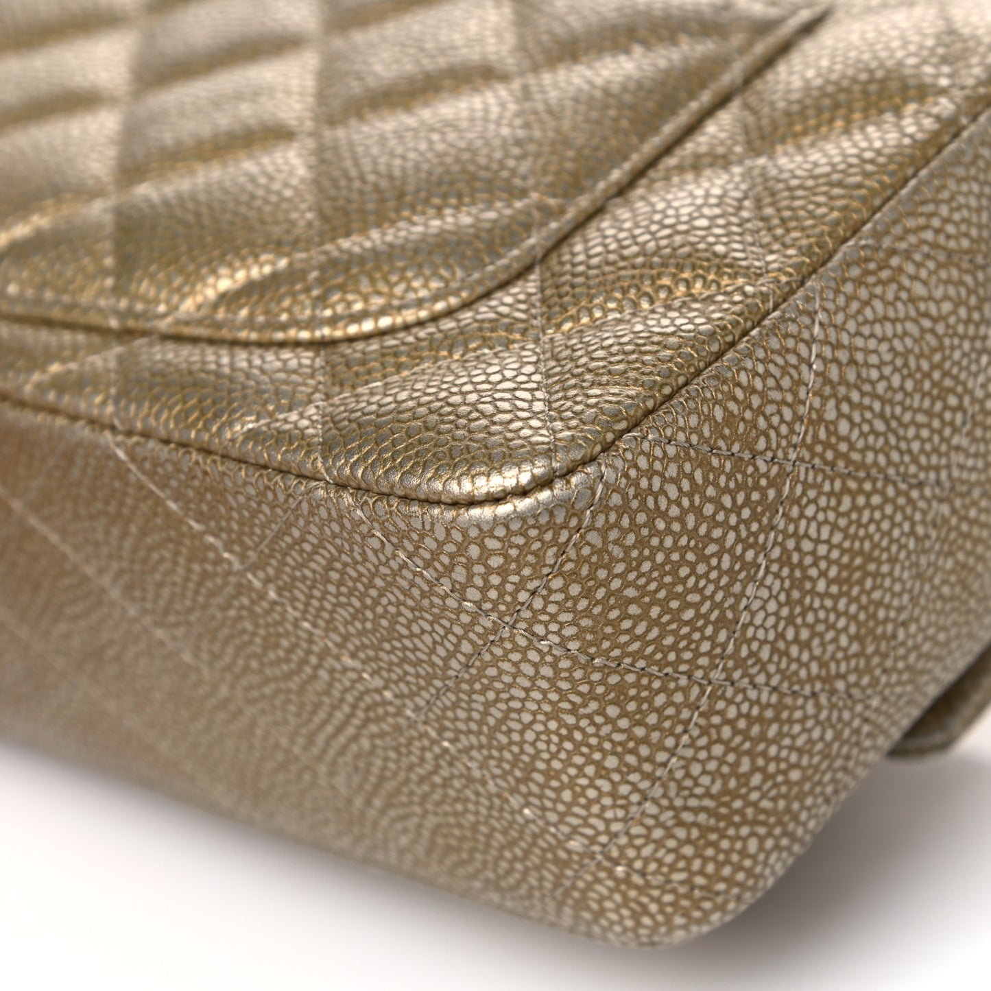 Metallic Caviar Quilted Mini Rectangular Flap Gold
