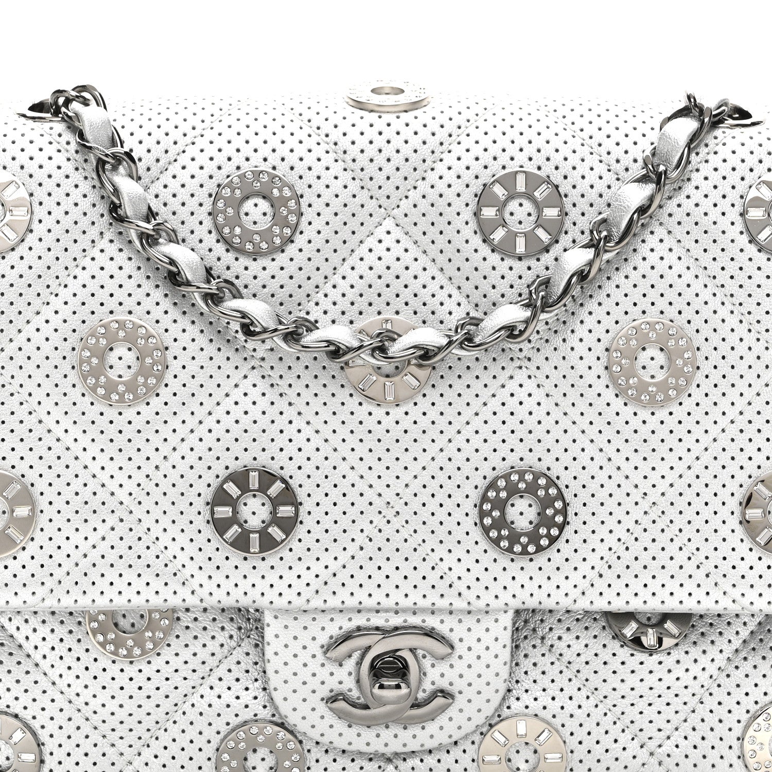 Chanel Perforated Metallic Lambskin Small CC Medals Flap Silver 8 of 10