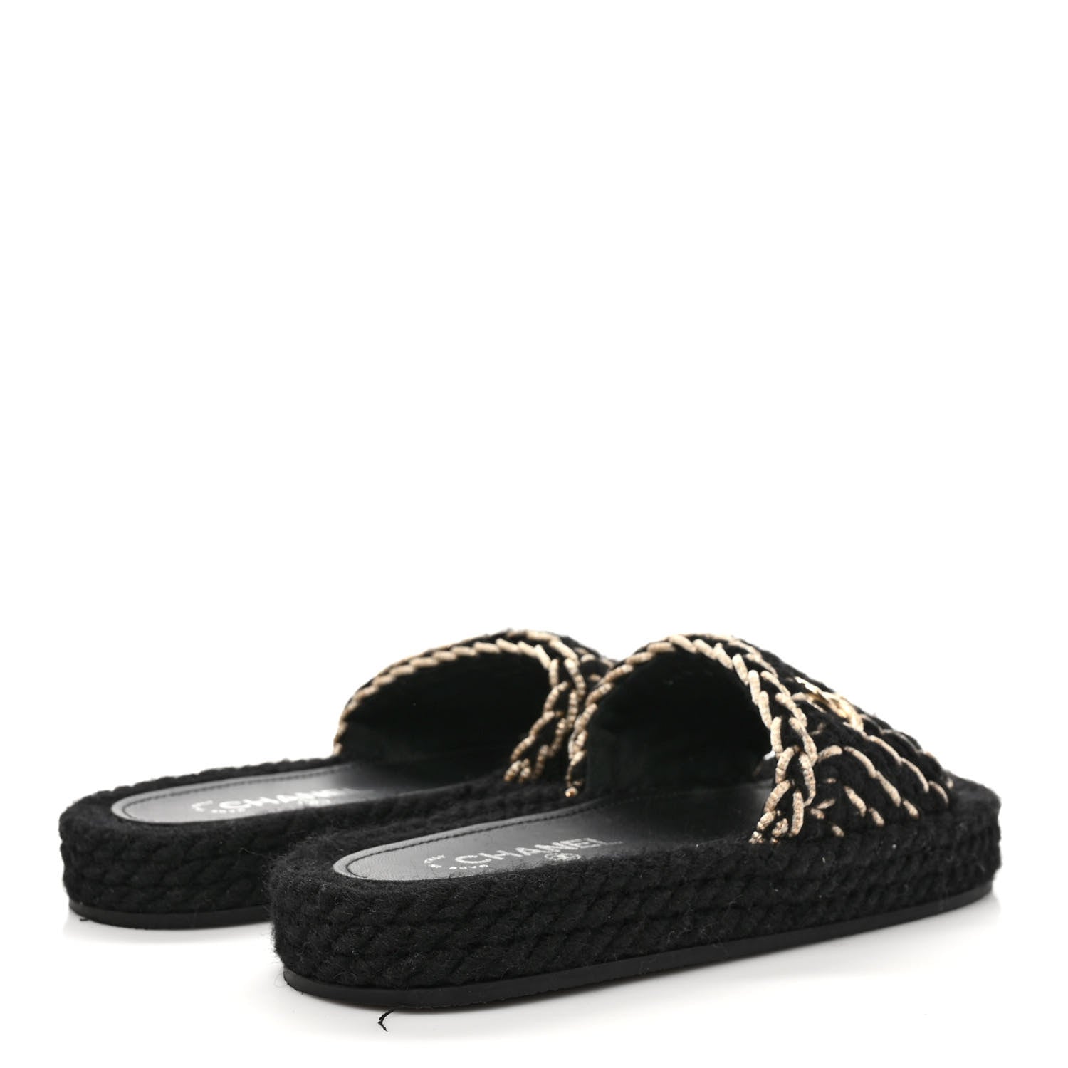 Chanel Braided Knit CC Mules 37 Black Gold 4 of 8