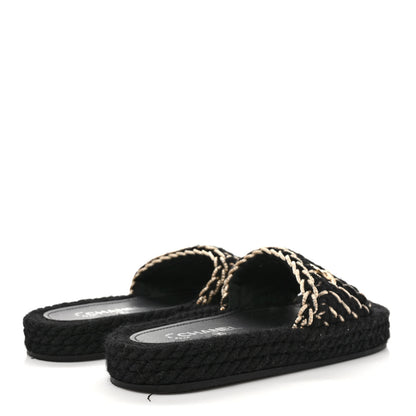 Chanel Braided Knit CC Mules 37 Black Gold 4 of 8
