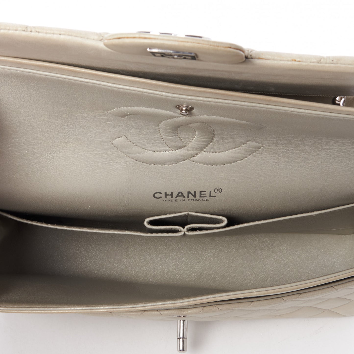 Lambskin Quilted Medium Double Flap Grey