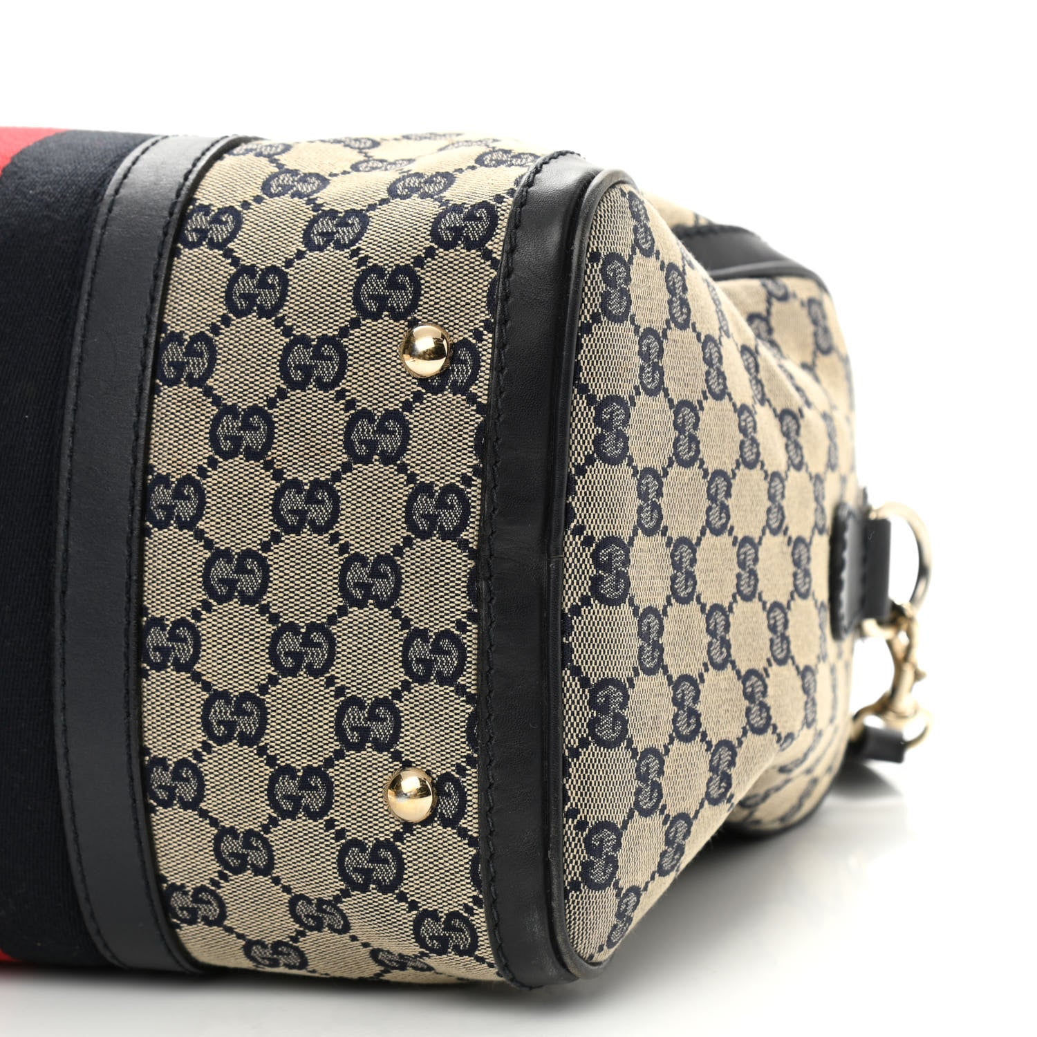 Gucci Monogram Selleria Calfskin Vintage Web Medium Boston Beige Blue 9 of 13