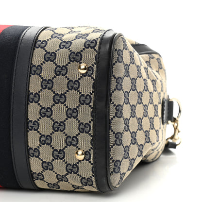 Gucci Monogram Selleria Calfskin Vintage Web Medium Boston Beige Blue 9 of 13