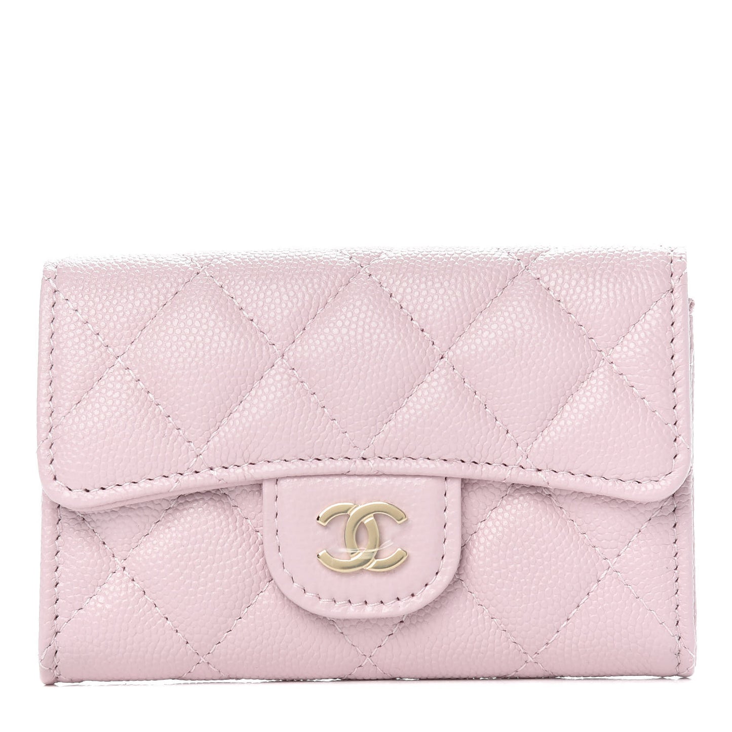 Caviar Quilted Flap Card Holder Wallet Light Pink