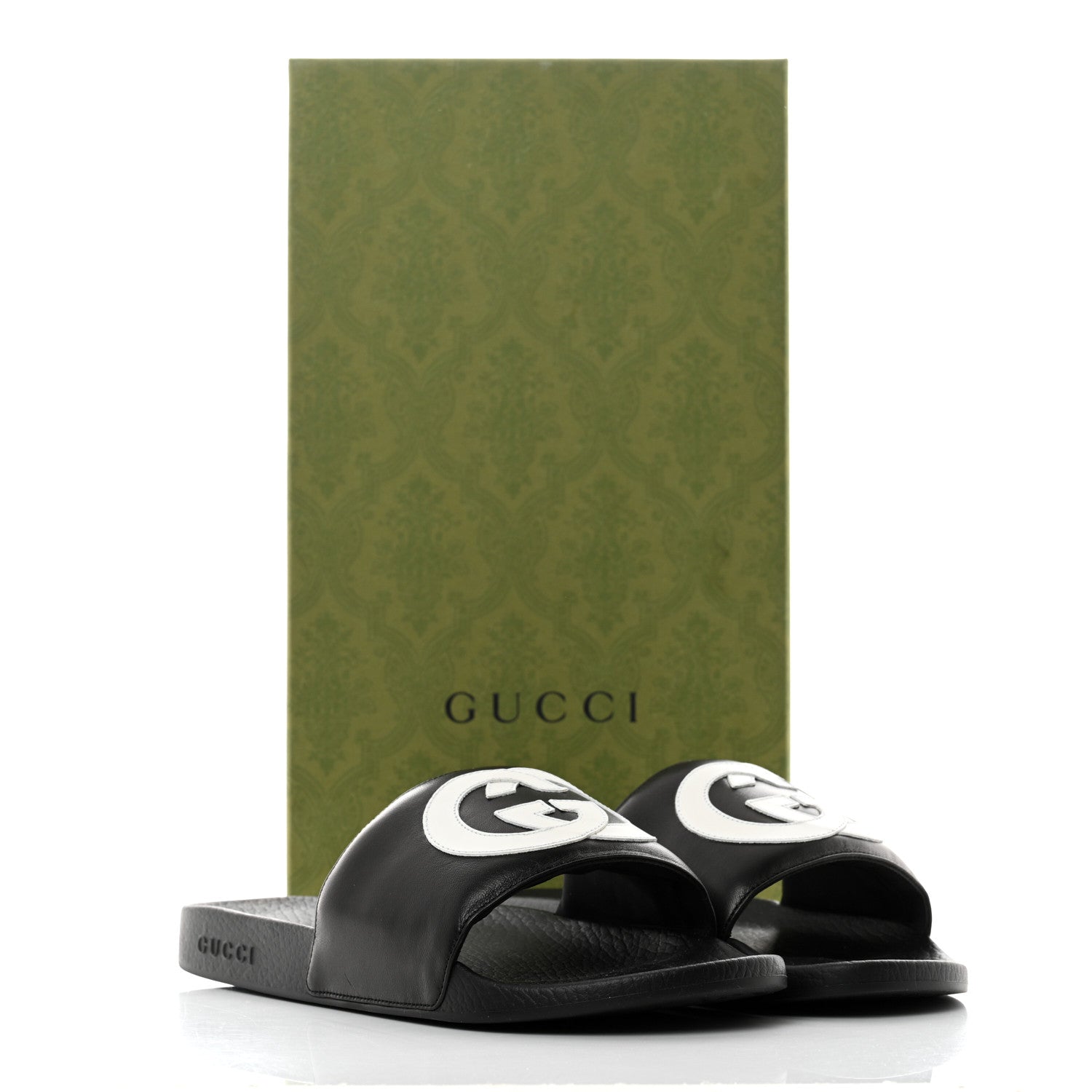 Gucci Nappa Miro Soft Calfskin Interlocking G Mens Slide Sandals 8 Black White 8 of 8