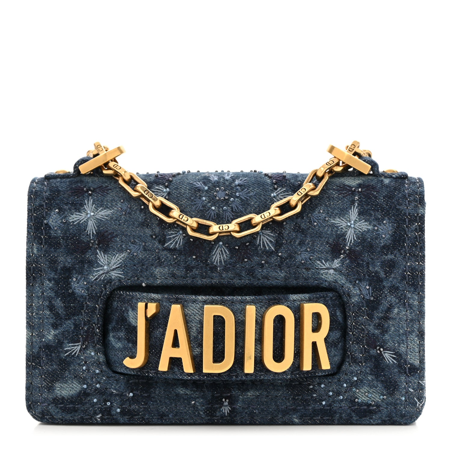 Christian Dior Denim Embroidered Mini J'Adior Chain Flap Bag Blue 1 of 12