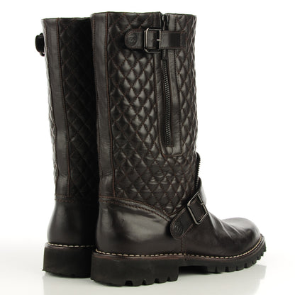 Chanel Calfskin Quilted Biker Boots 40 Dark Brown 5 of 10