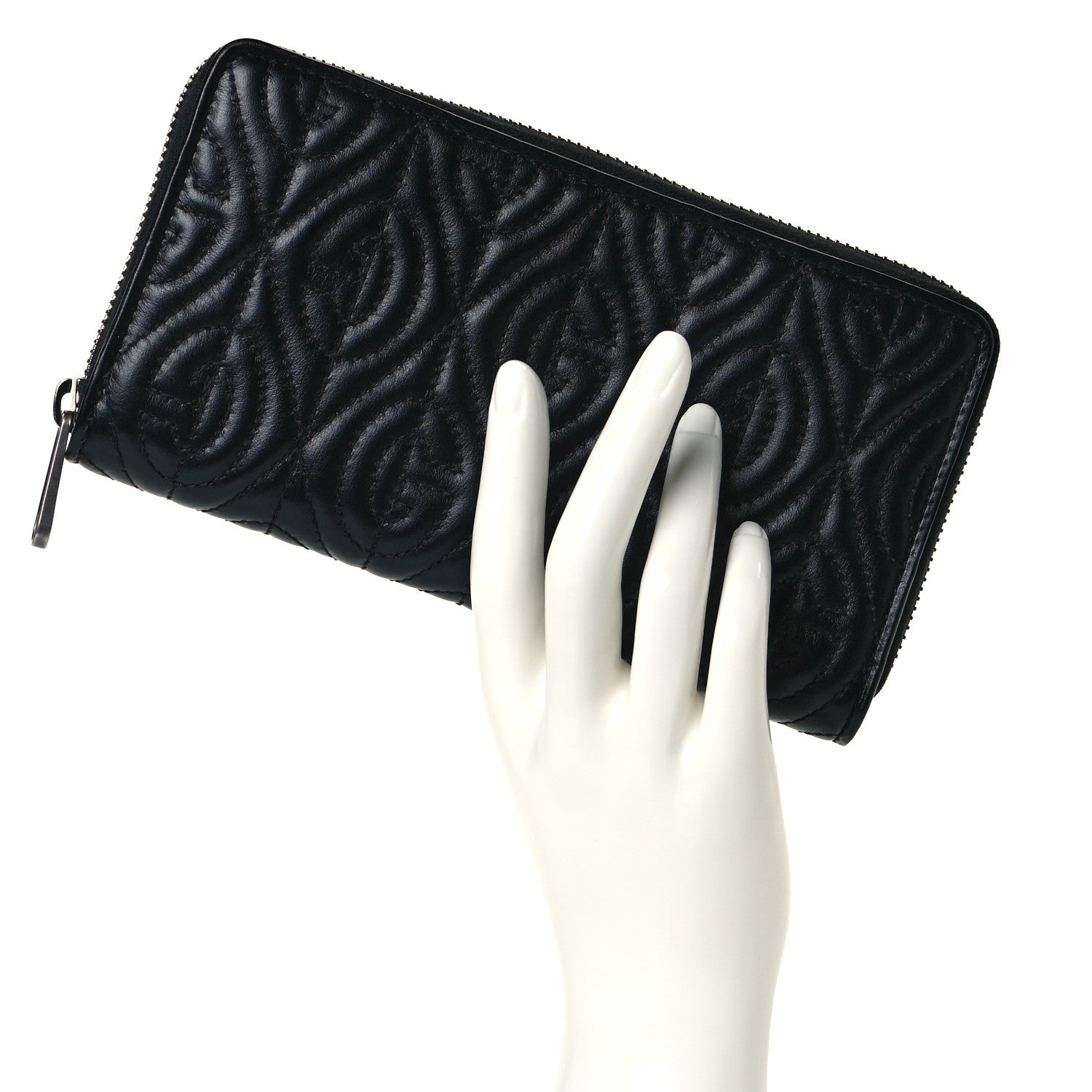 Gucci Calfskin G Rhombus Quilted Zip Around Wallet Black 2 of 9