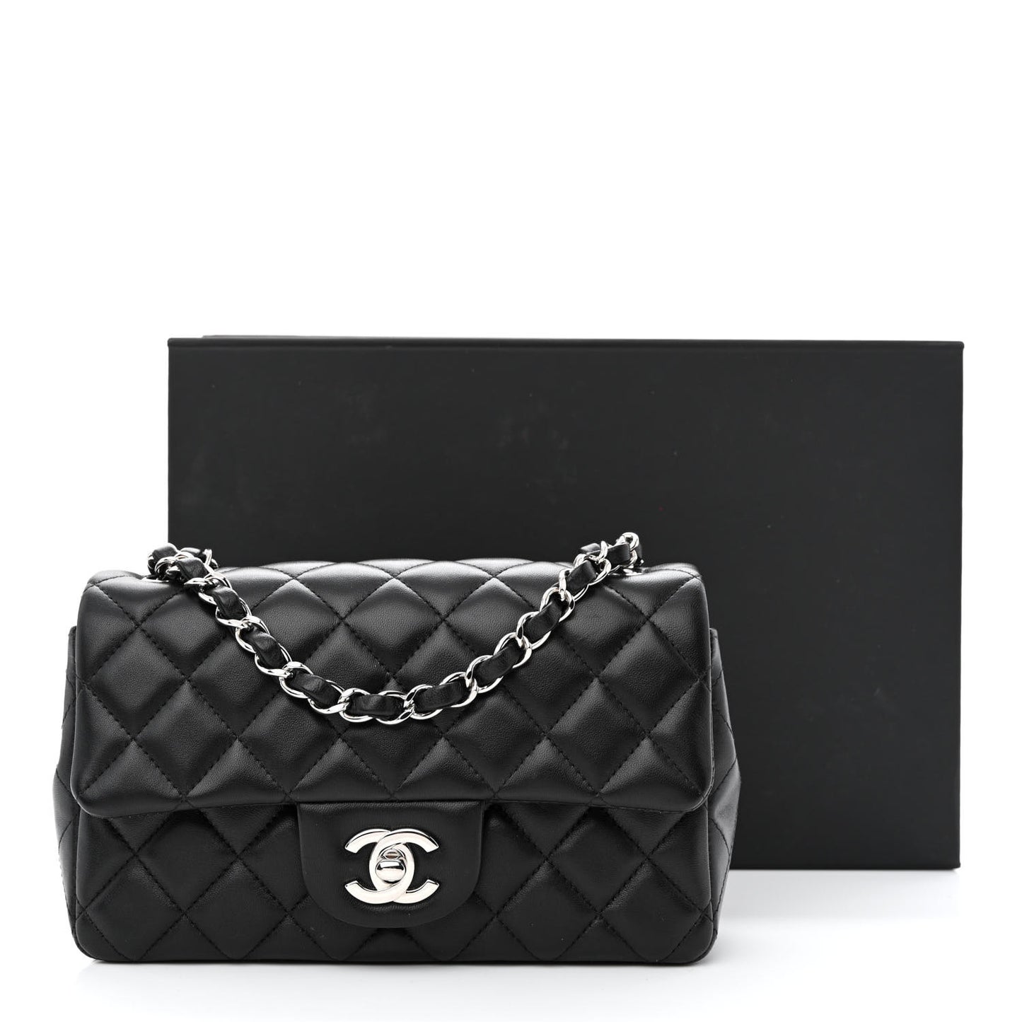 Lambskin Quilted Mini Rectangular Flap Black