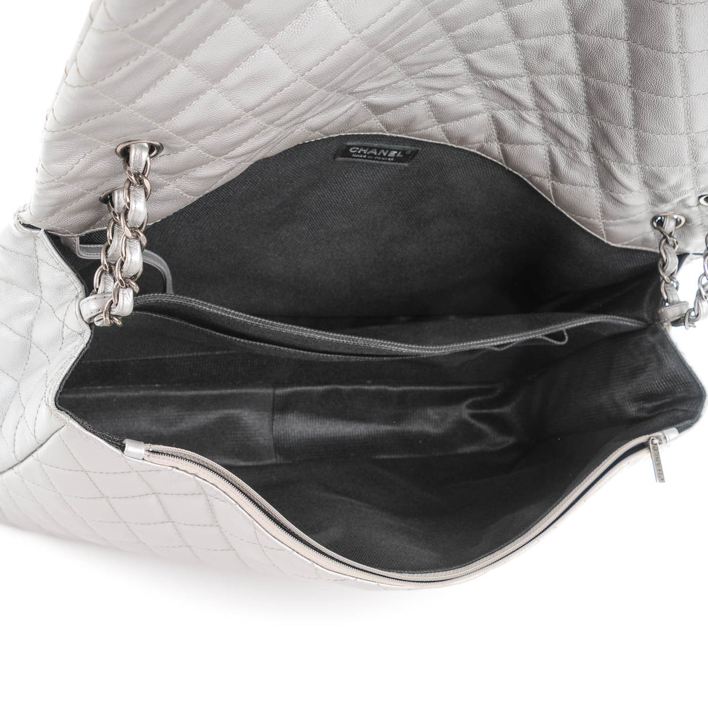 Calfskin XXL Travel Flap Bag Silver