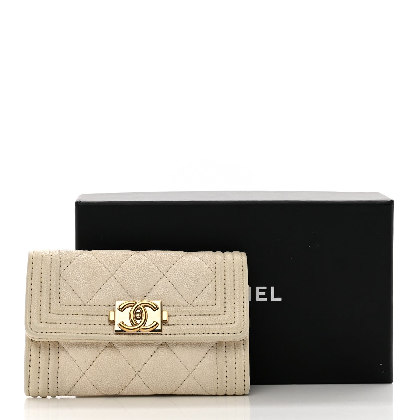 Caviar Quilted Boy Flap Card Holder White