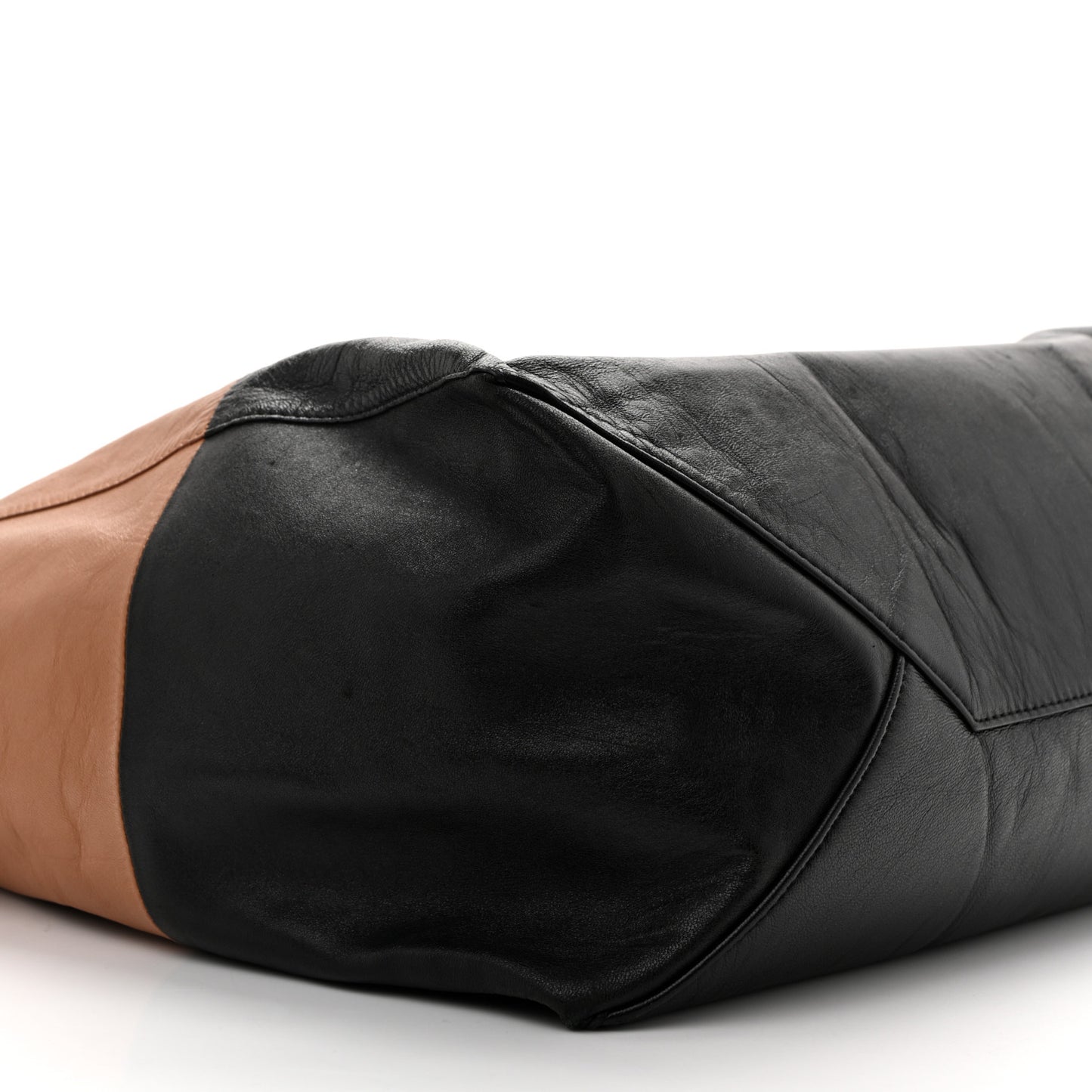 Lambskin Horizontal Bicolor Cabas Camel Black