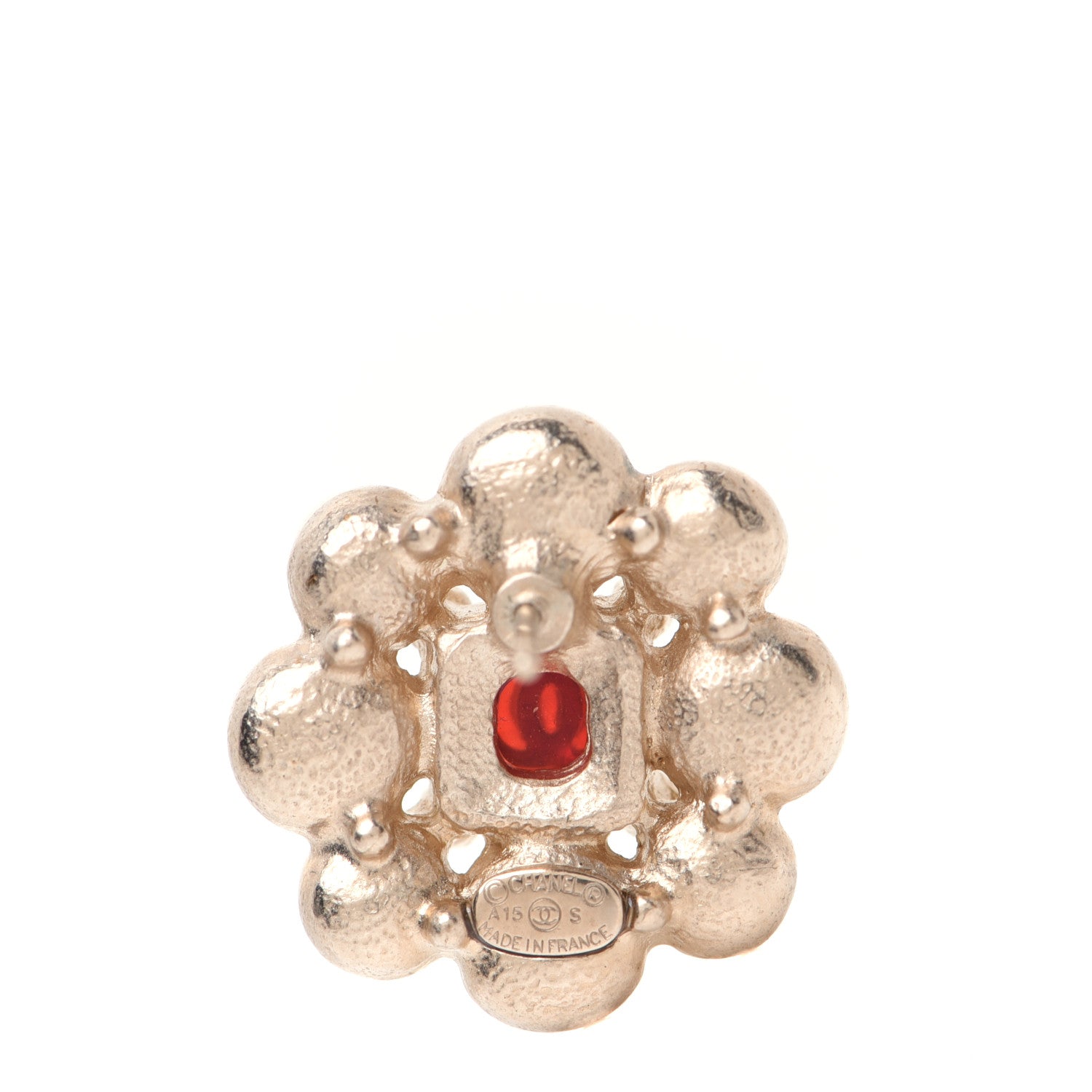 Chanel Gripoix Poured Glass Pearl Crystal CC Earrings Red Gold 5 of 6