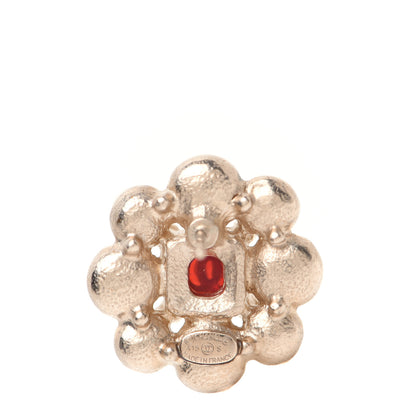 Chanel Gripoix Poured Glass Pearl Crystal CC Earrings Red Gold 5 of 6