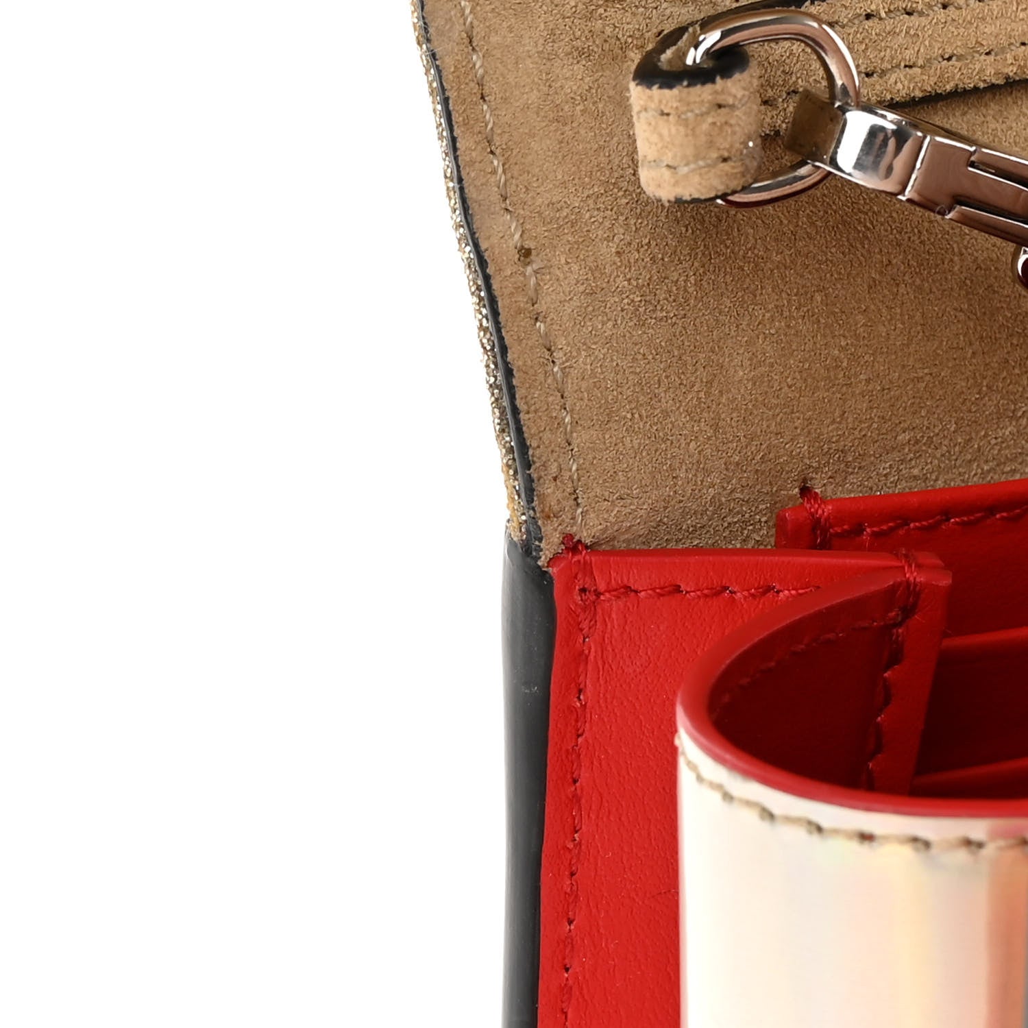 Christian Louboutin Metallic Glitter Patent Calfskin Spikes Boudoir Chain Wallet Silver 11 of 17