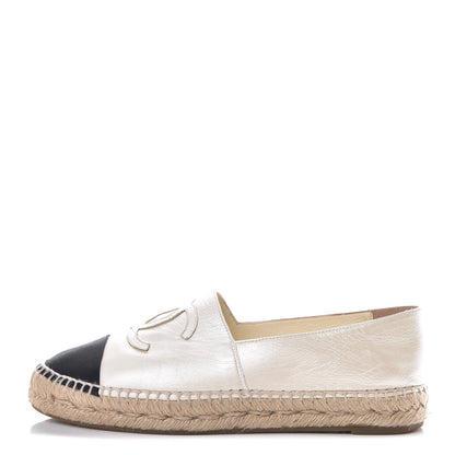 Chanel Metallic Calfskin Grosgrain CC Espadrilles 39 Ivory Black 1 of 11