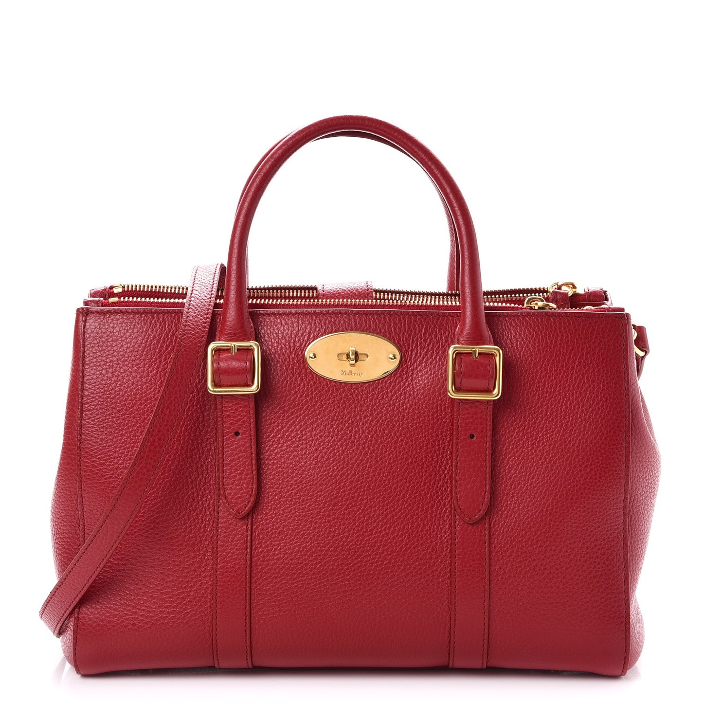 Classic Grain Calfskin Small Bayswater Double Zip Tote Scarlet