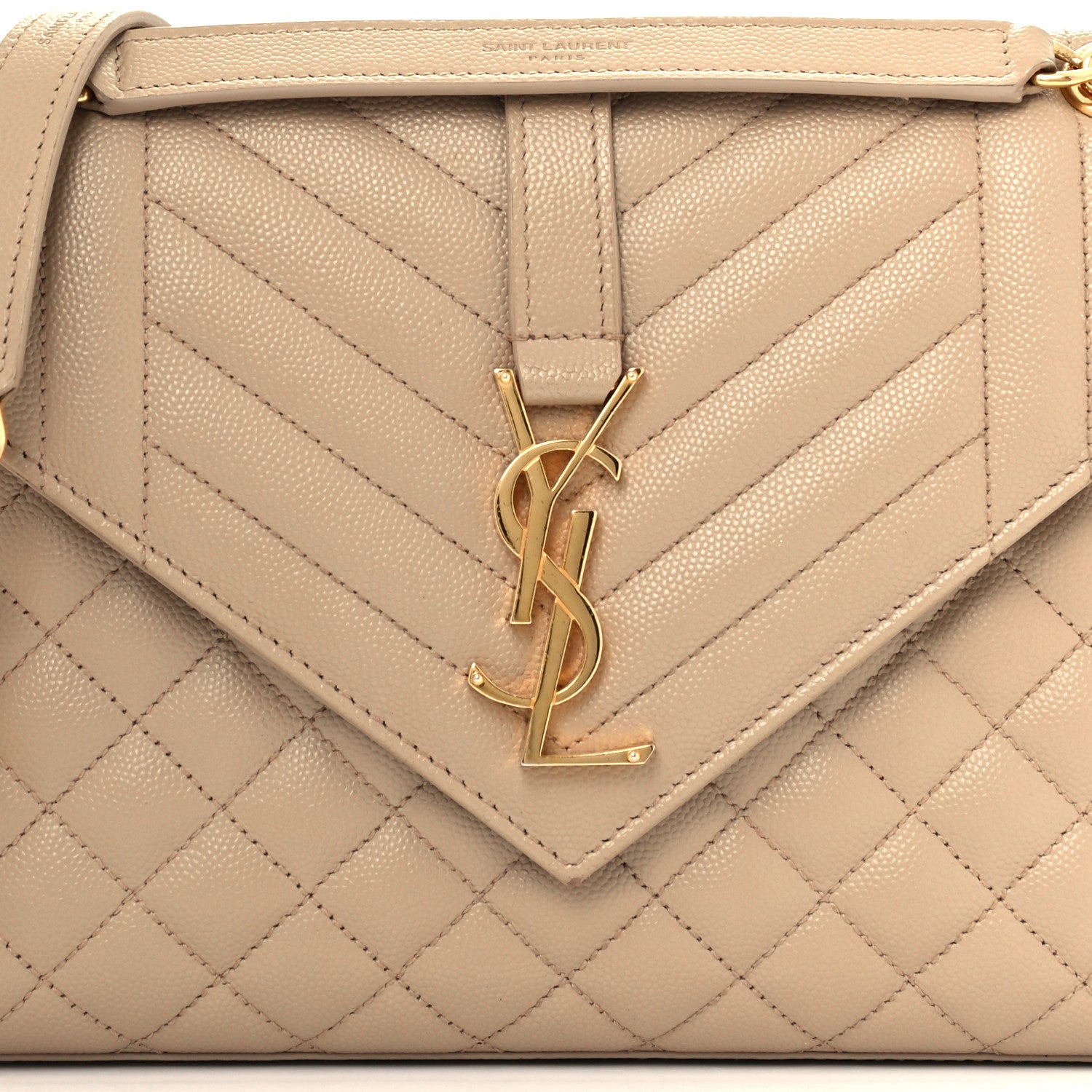Saint Laurent Grain De Poudre Textured Mixed Matelasse Medium Triquilt Monogram Satchel Dark Beige 9 of 11