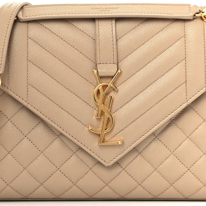 Saint Laurent Grain De Poudre Textured Mixed Matelasse Medium Triquilt Monogram Satchel Dark Beige 9 of 11