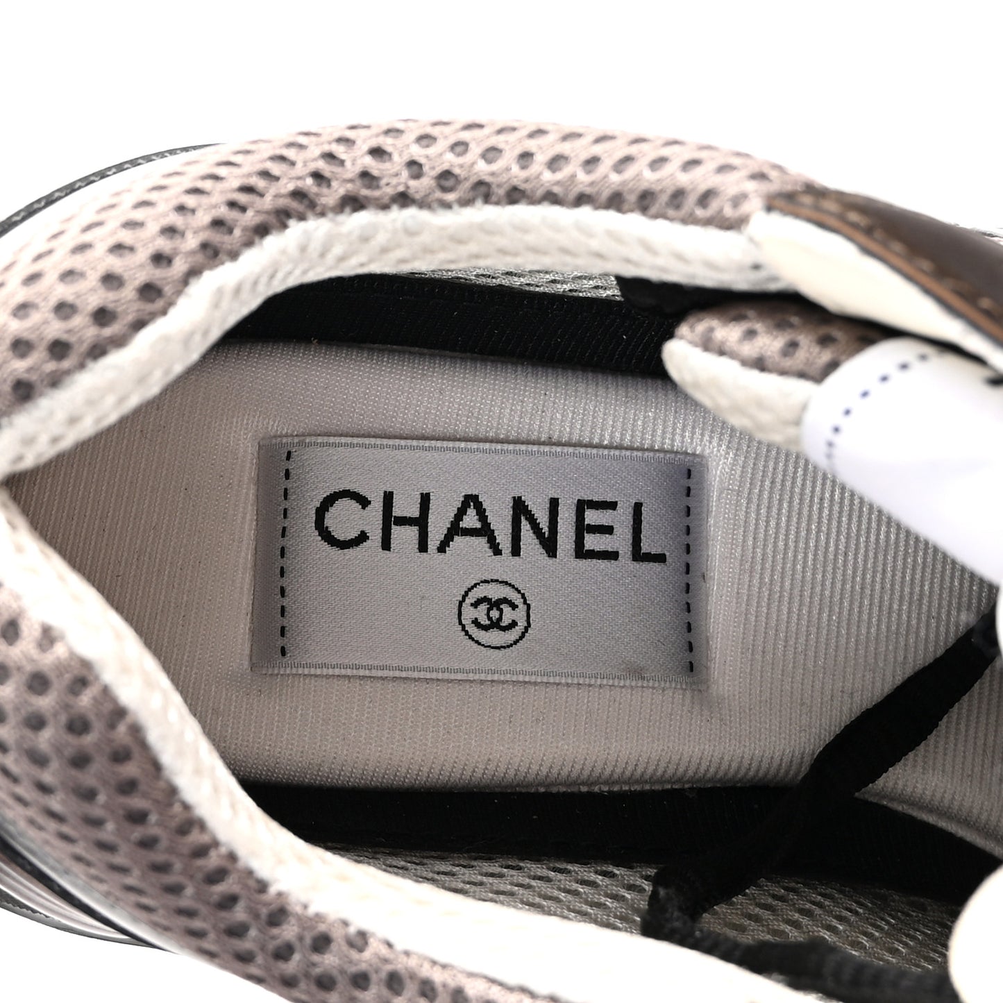 Fabric Laminated Calfskin Stretch CC Womens Sneakers 37.5 Khaki Silver Dark Purple