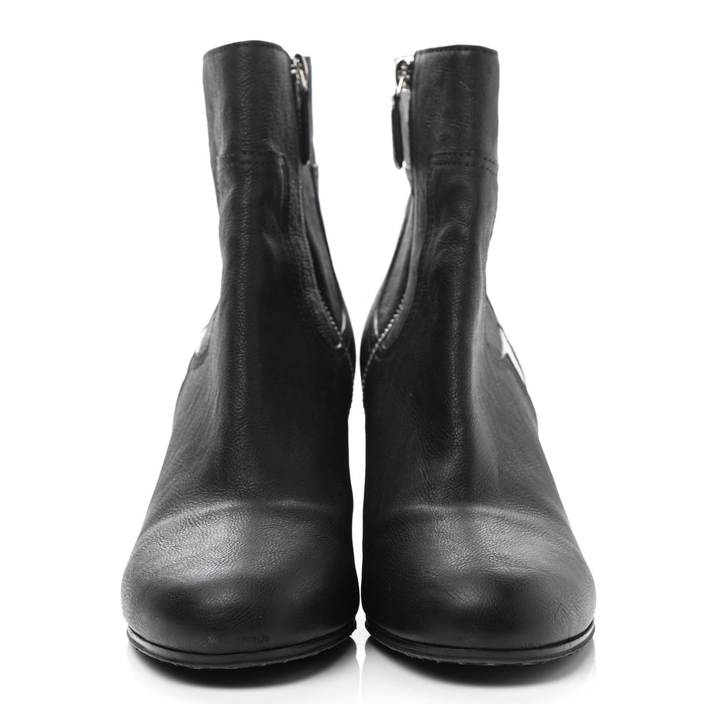 Goatskin Calfskin CC Short Boots 39 Black White