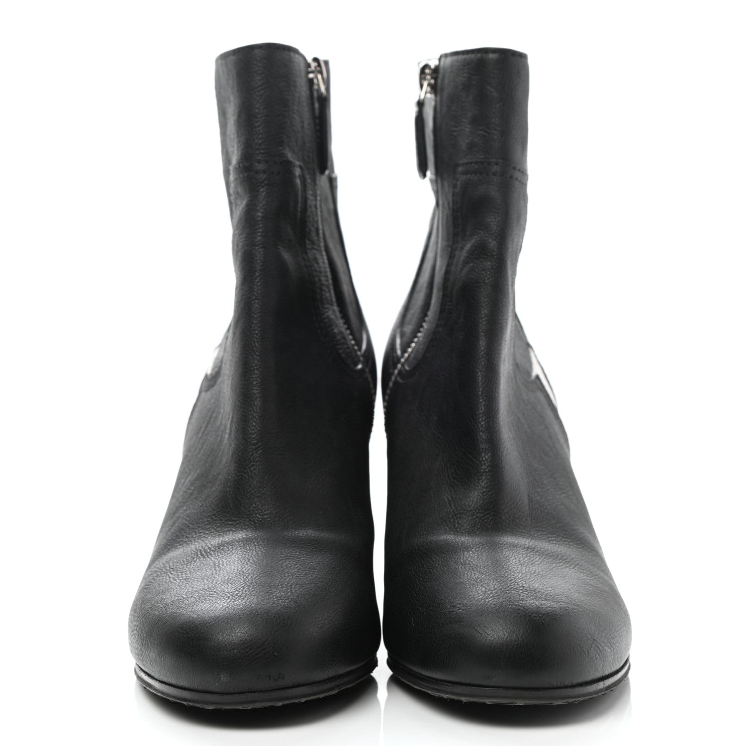 Chanel Goatskin Calfskin CC Short Boots 39 Black White 2 of 9