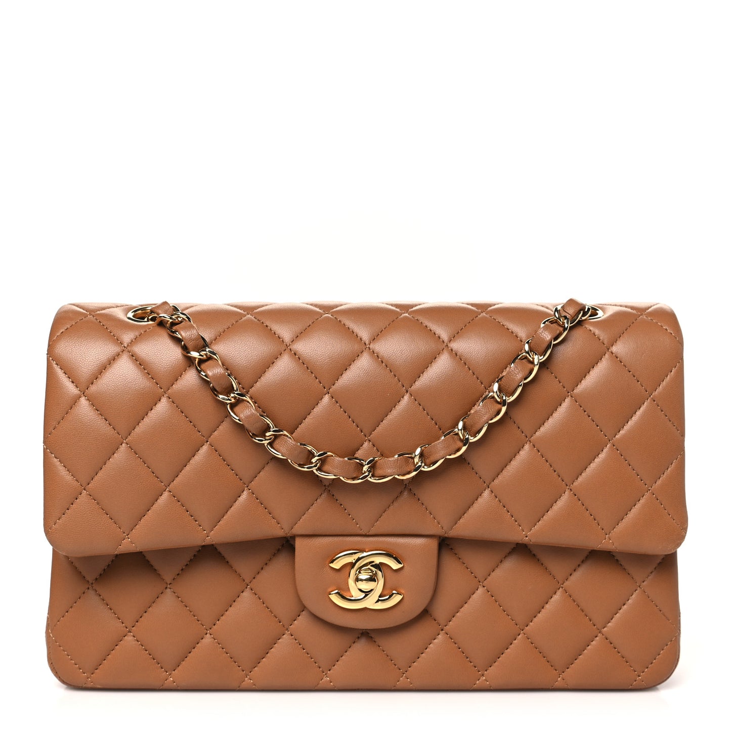 Lambskin Quilted Medium Double Flap Brown