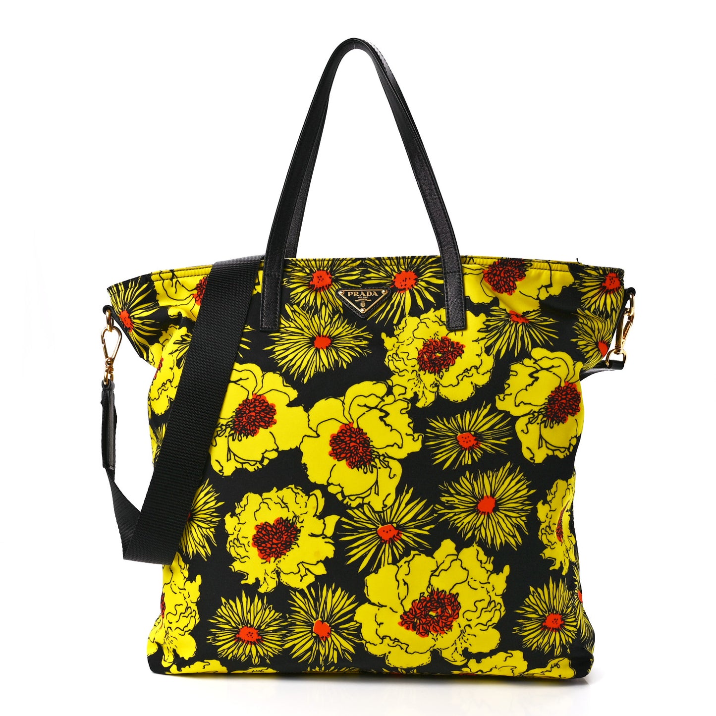 Tessuto Nylon Saffiano Floral Print Tote Yellow Multicolor
