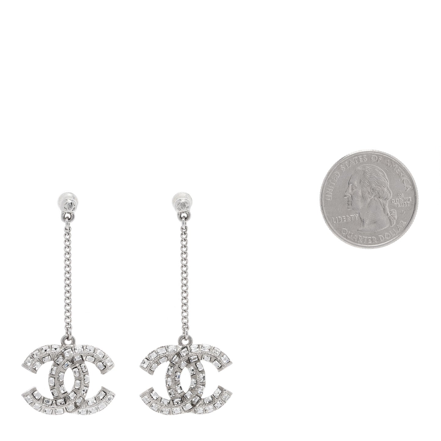Baguette Crystal CC Drop Earrings Silver