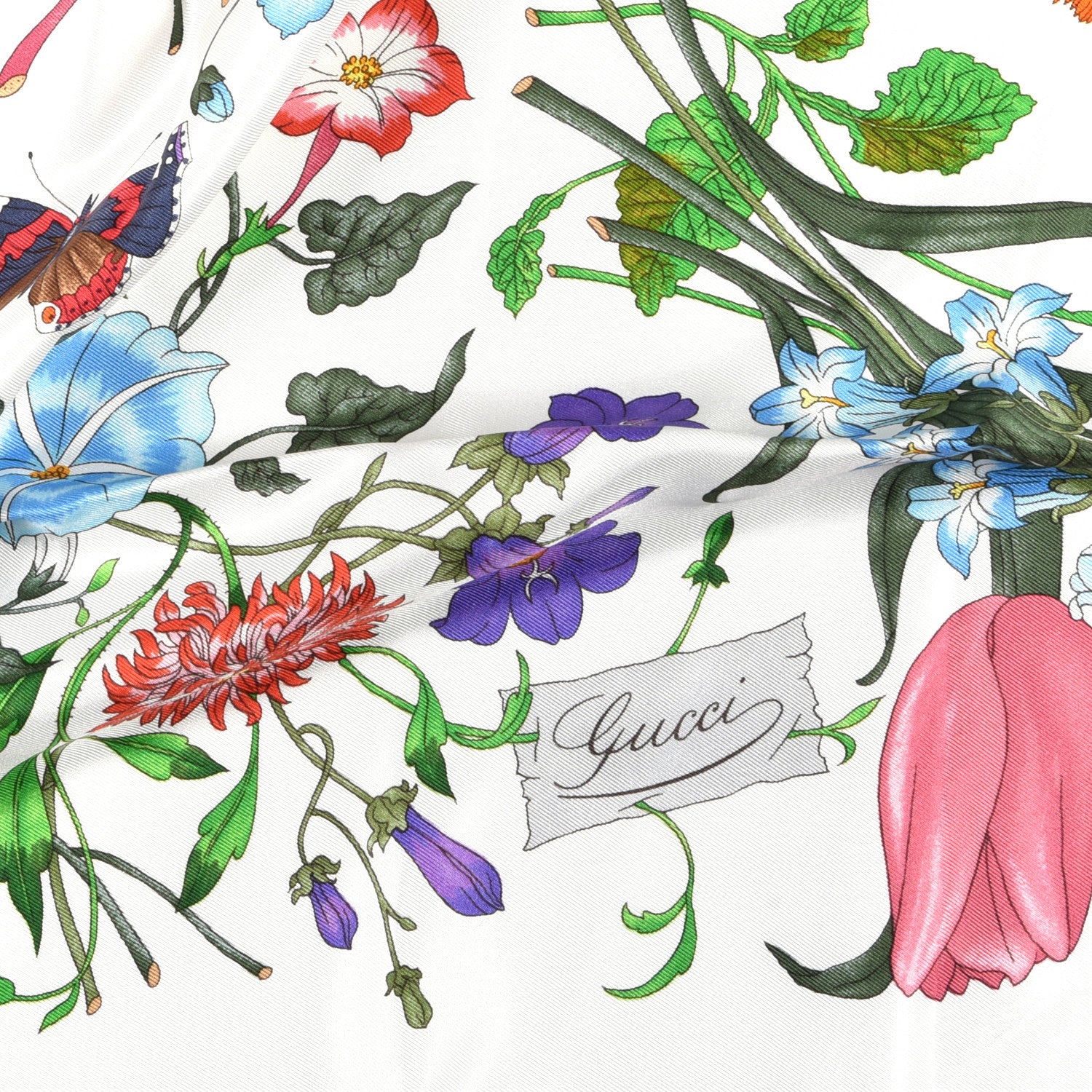 Gucci Silk Twill Flora Square Scarf White 2 of 3