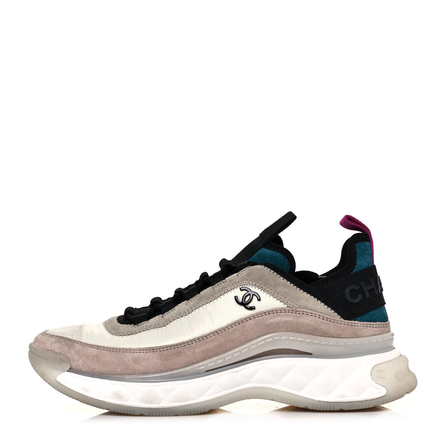 Chanel Suede Calfskin Nylon Grosgrain CC Sneakers 38.5 Beige Pink 1 of 10