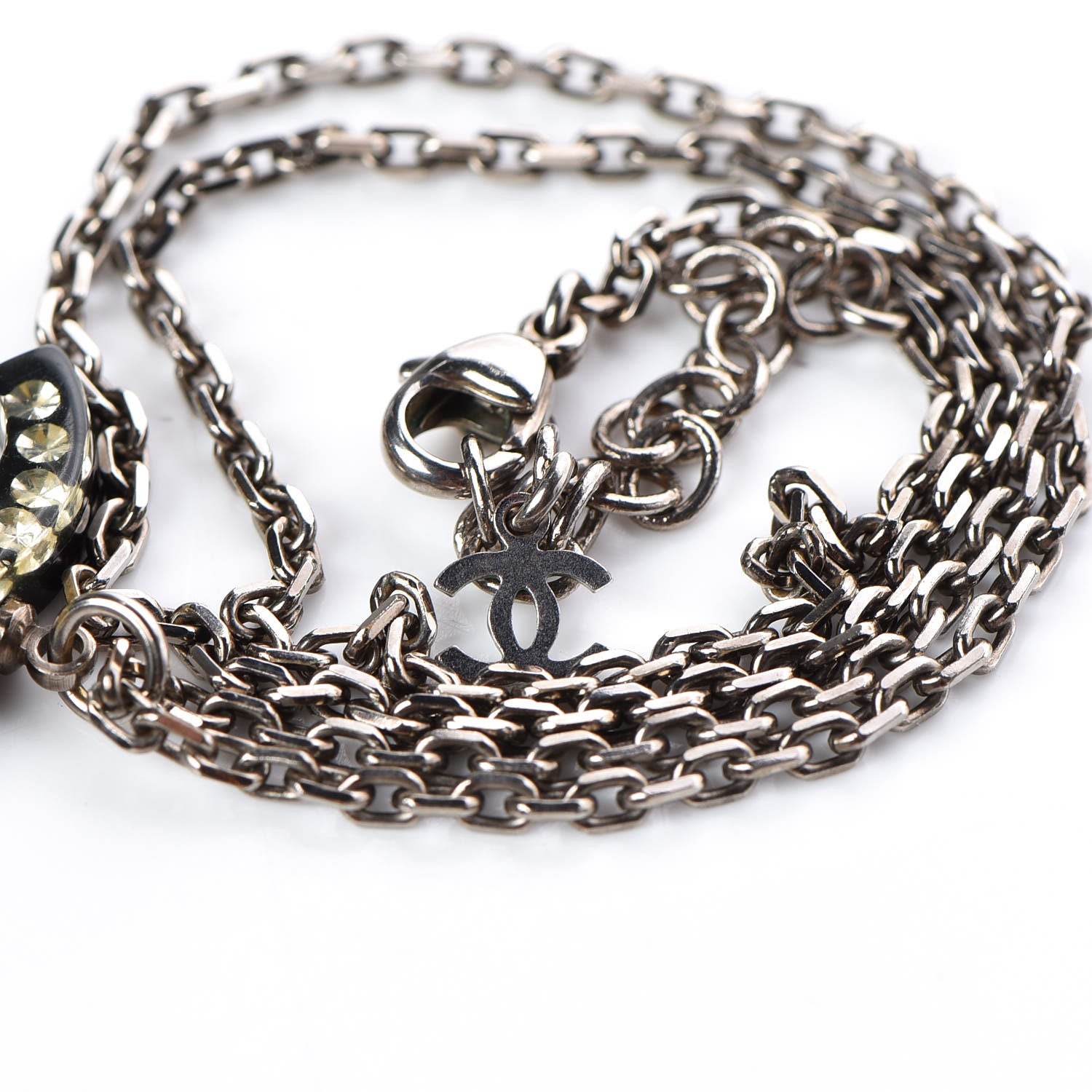 Chanel Crystal Resin CC Necklace Silver Black 7 of 8