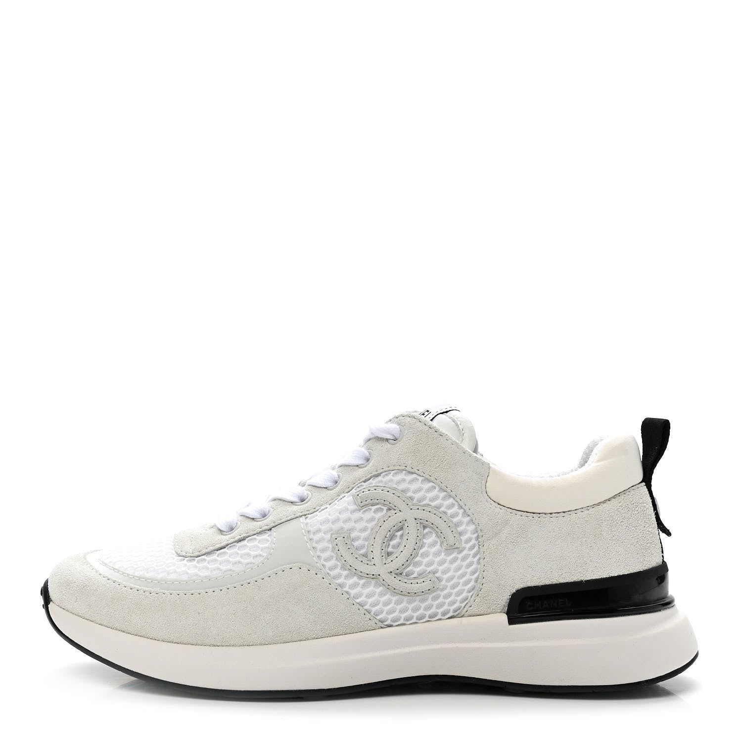 Chanel Calfskin Mesh Lycra Suede Womens Logo Sneakers 37 White 2 of 17
