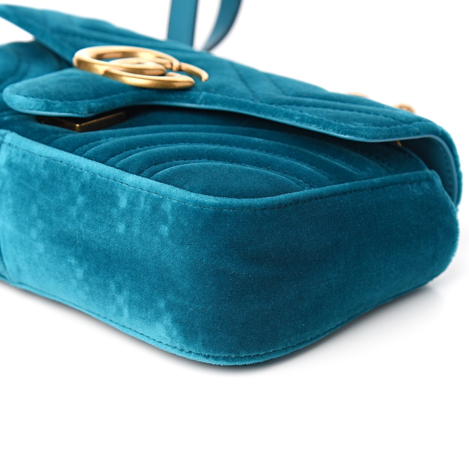 Gucci Velvet Matelasse Mini GG Marmont Shoulder Bag Pavone Cyan 8 of 9