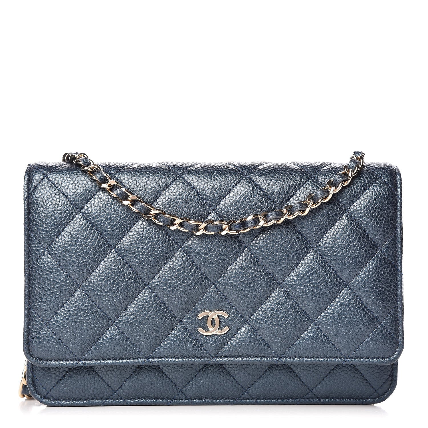 Chanel Iridescent Caviar Quilted Wallet On Chain WOC Dark Blue 1 of 10