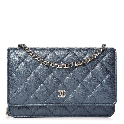 Chanel Iridescent Caviar Quilted Wallet On Chain WOC Dark Blue 1 of 10