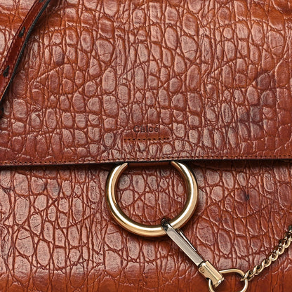 Chloe Calfskin Crocodile Embossed Medium Faye Shoulder Bag Mahogany 7 of 15