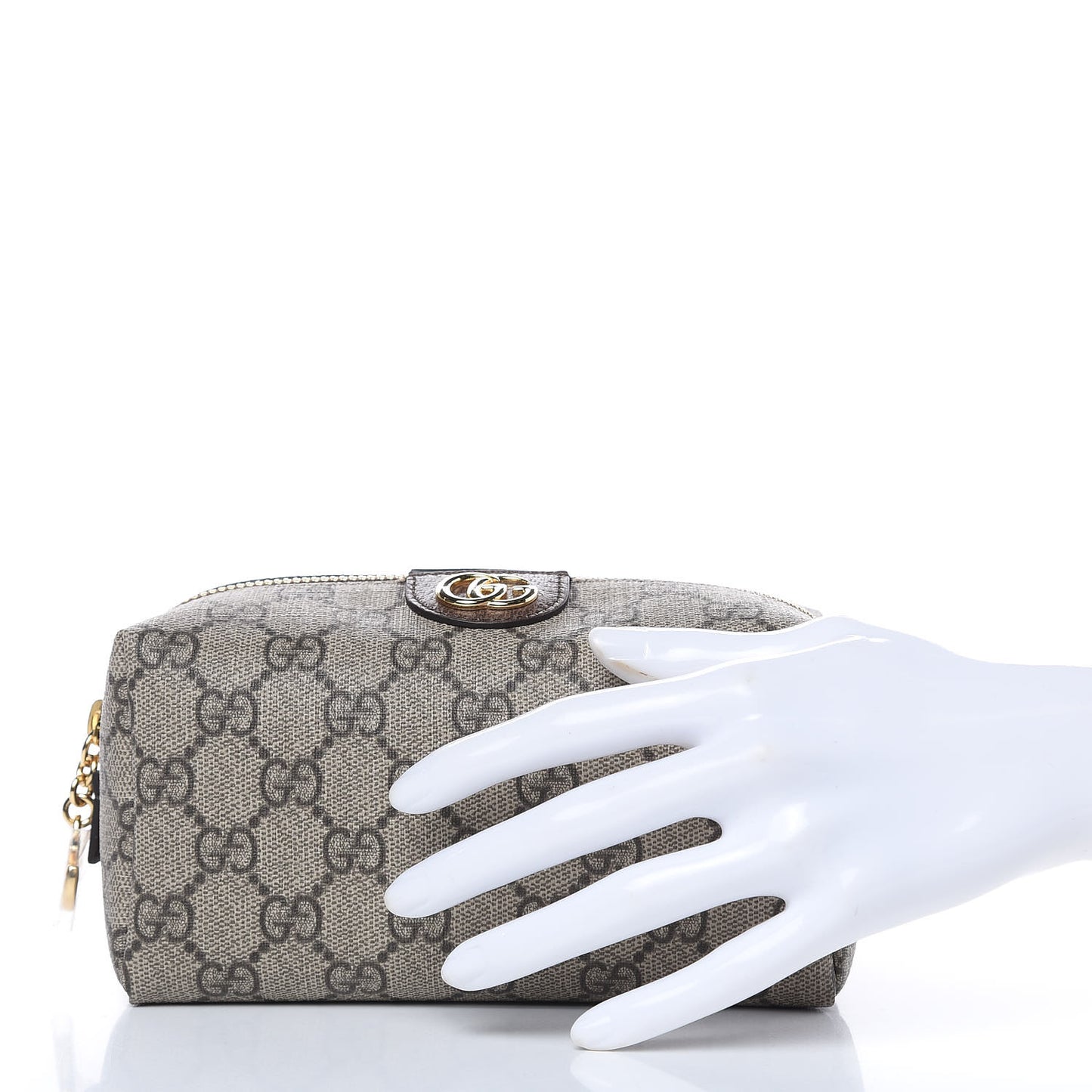 Soft GG Supreme Monogram Calfskin Medium Ophidia Cosmetic Case Beige Ebony New Acero