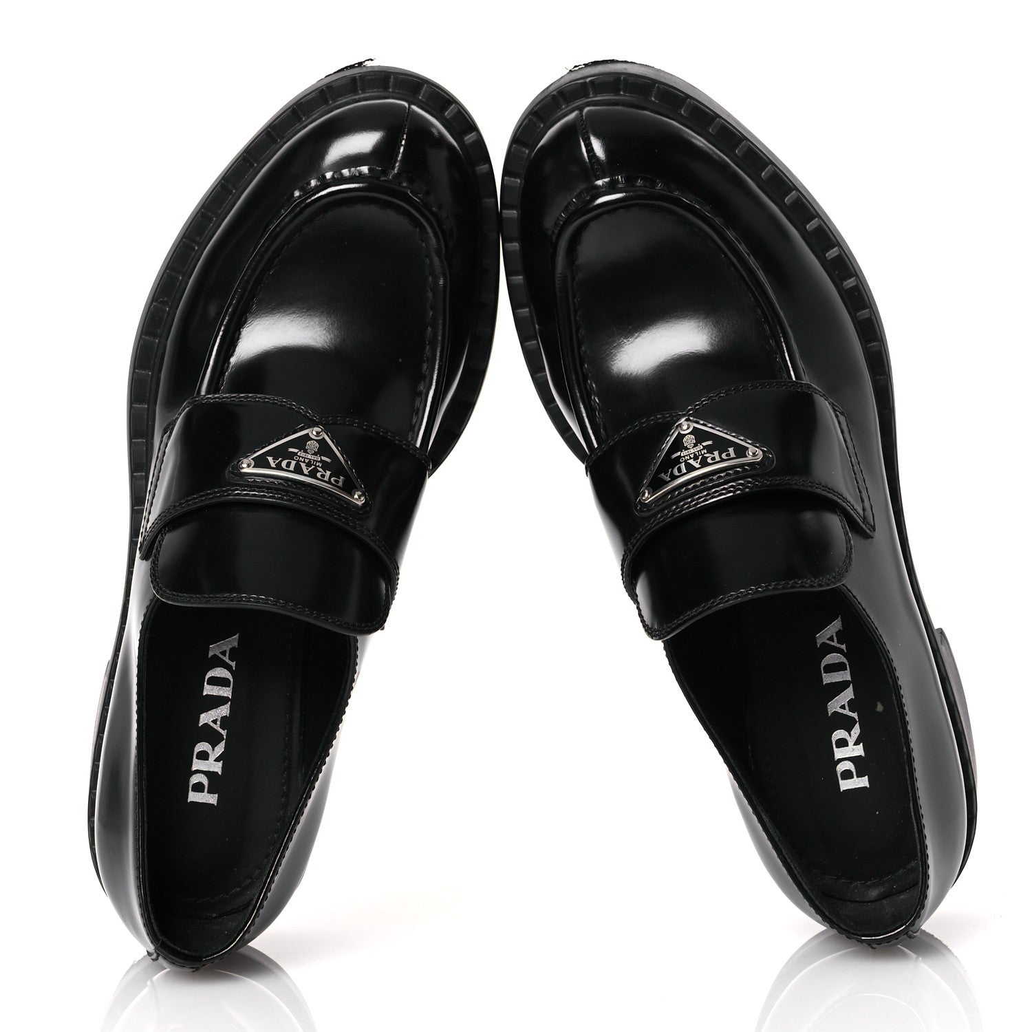 Prada Spazzolato Metal Triangle Logo 50mm Loafers 39 Black 2 of 14