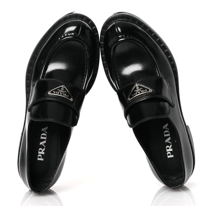 Prada Spazzolato Metal Triangle Logo 50mm Loafers 39 Black 2 of 14