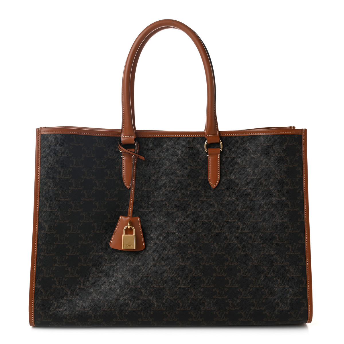 Celine Triomphe Canvas Calfskin Horizontal Cabas Tan 1 of 11