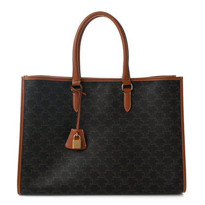 Celine Triomphe Canvas Calfskin Horizontal Cabas Tan 1 of 11