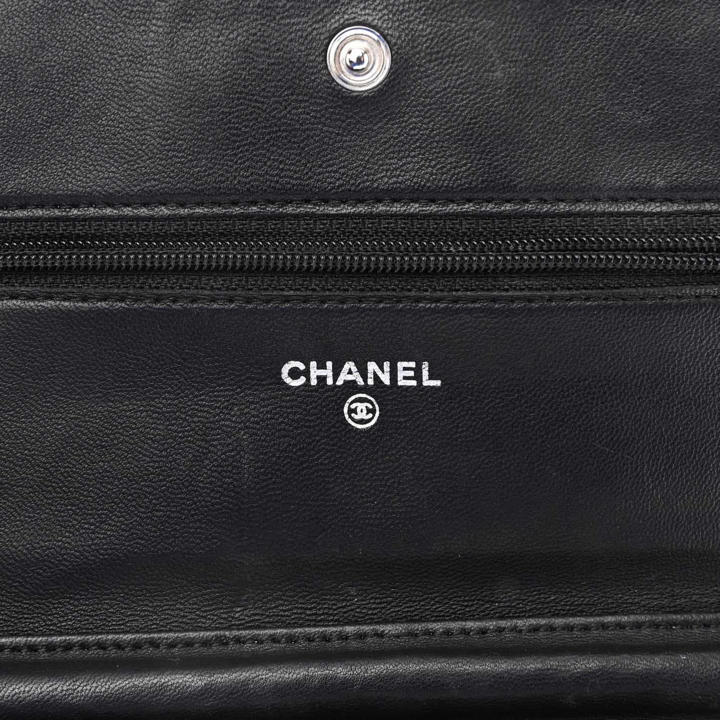 Lambskin Camellia Embossed Wallet on Chain WOC Black