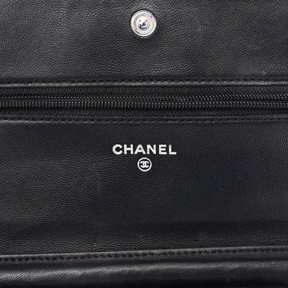 Chanel Lambskin Camellia Embossed Wallet on Chain WOC Black 6 of 12