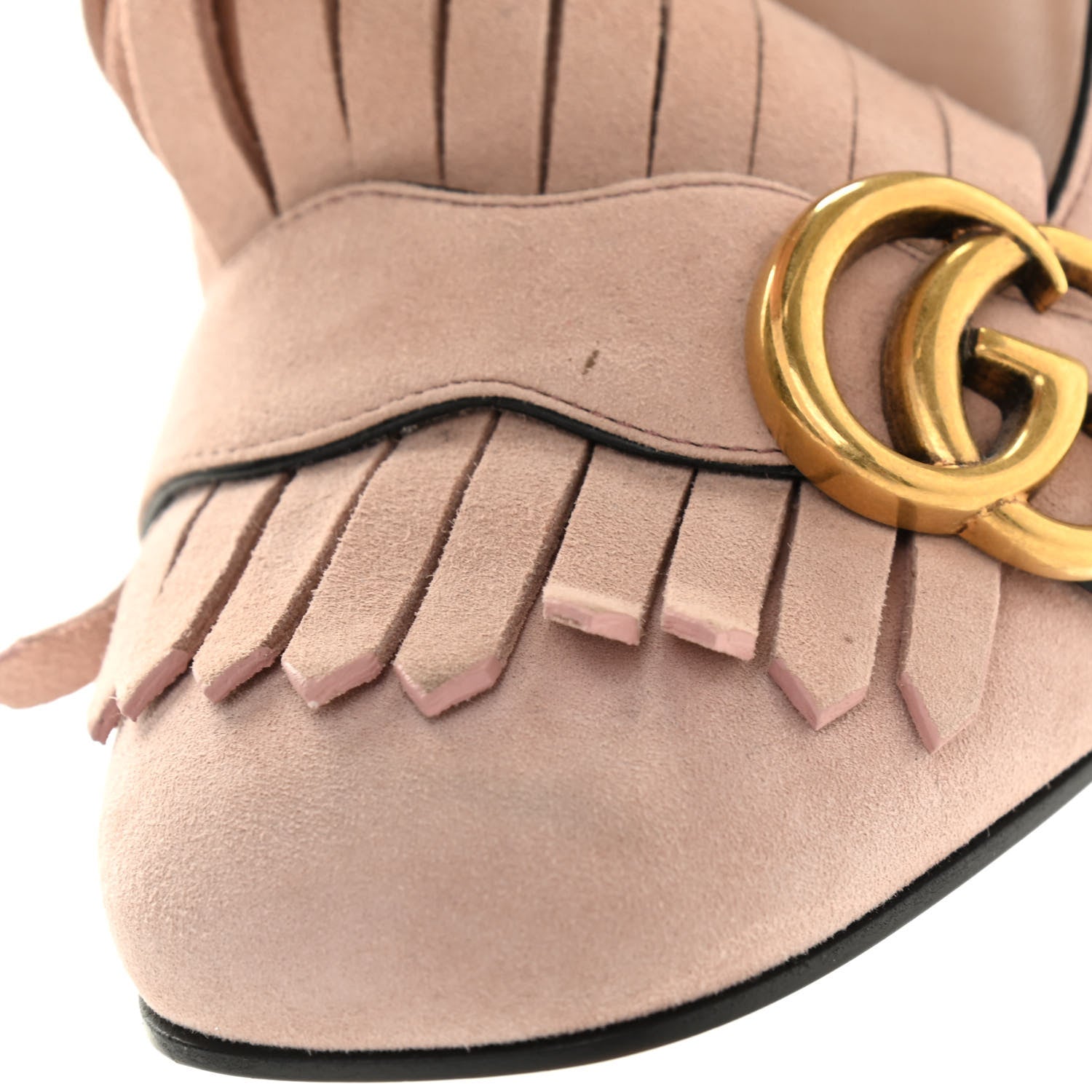 Gucci Kid Scamosciato GG Marmont Fringe 105mm Loafer Pumps 38.5 Crystal Pink 19 of 19