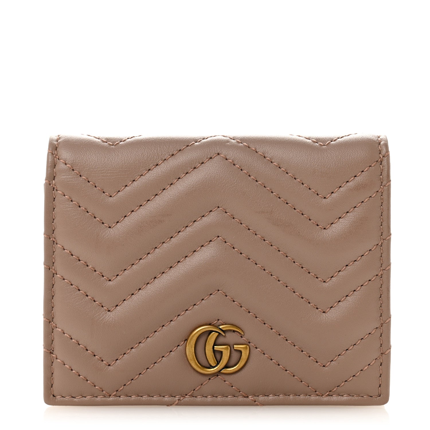 Gucci Calfskin Matelasse GG Marmont Card Case Wallet Porcelain Rose 1 of 7
