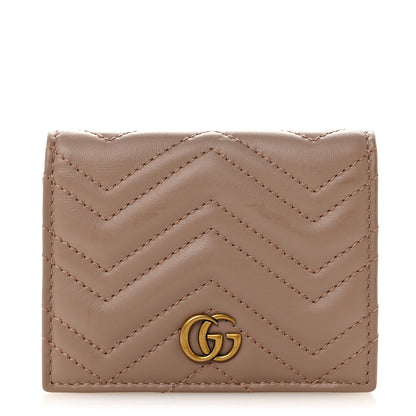 Gucci Calfskin Matelasse GG Marmont Card Case Wallet Porcelain Rose 1 of 7