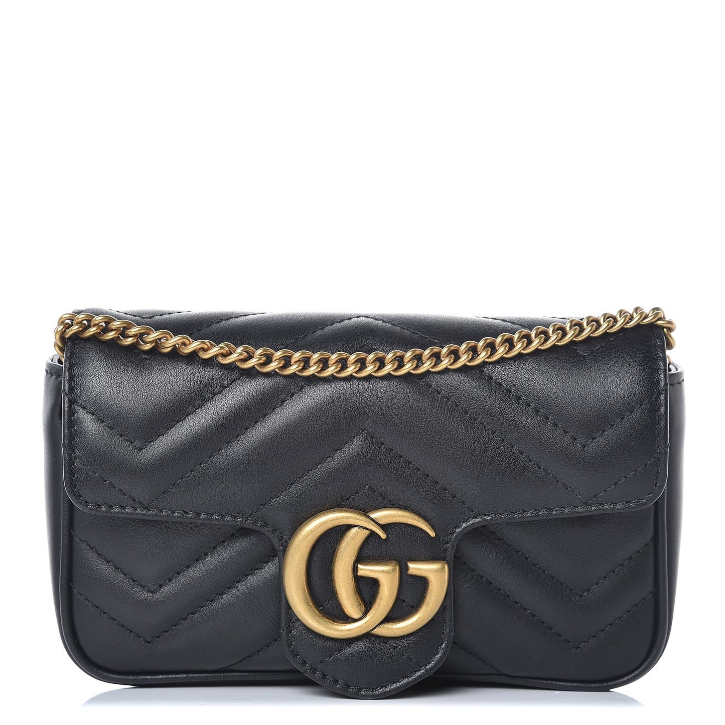 Calfskin Matelasse Super Mini GG Marmont Shoulder Bag Black