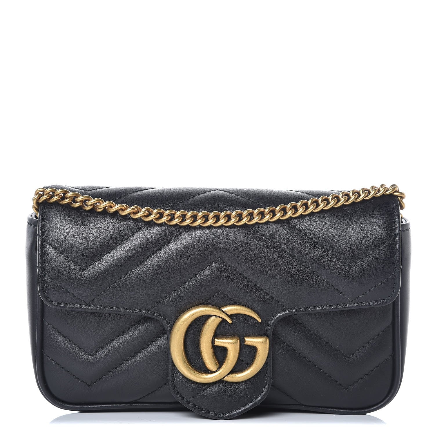 Gucci Calfskin Matelasse Super Mini GG Marmont Shoulder Bag Black 1 of 8